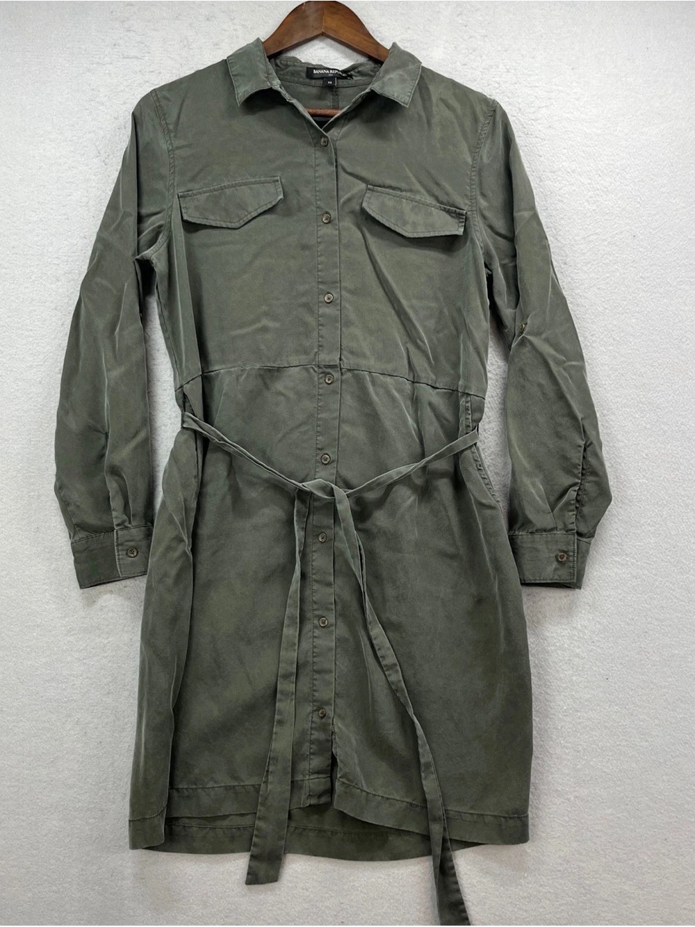Banana Republic Olive Green Button-Front Shirt Dress